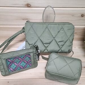 Quilted Licheon Green Vera Bradley Trio Bag Set NWT